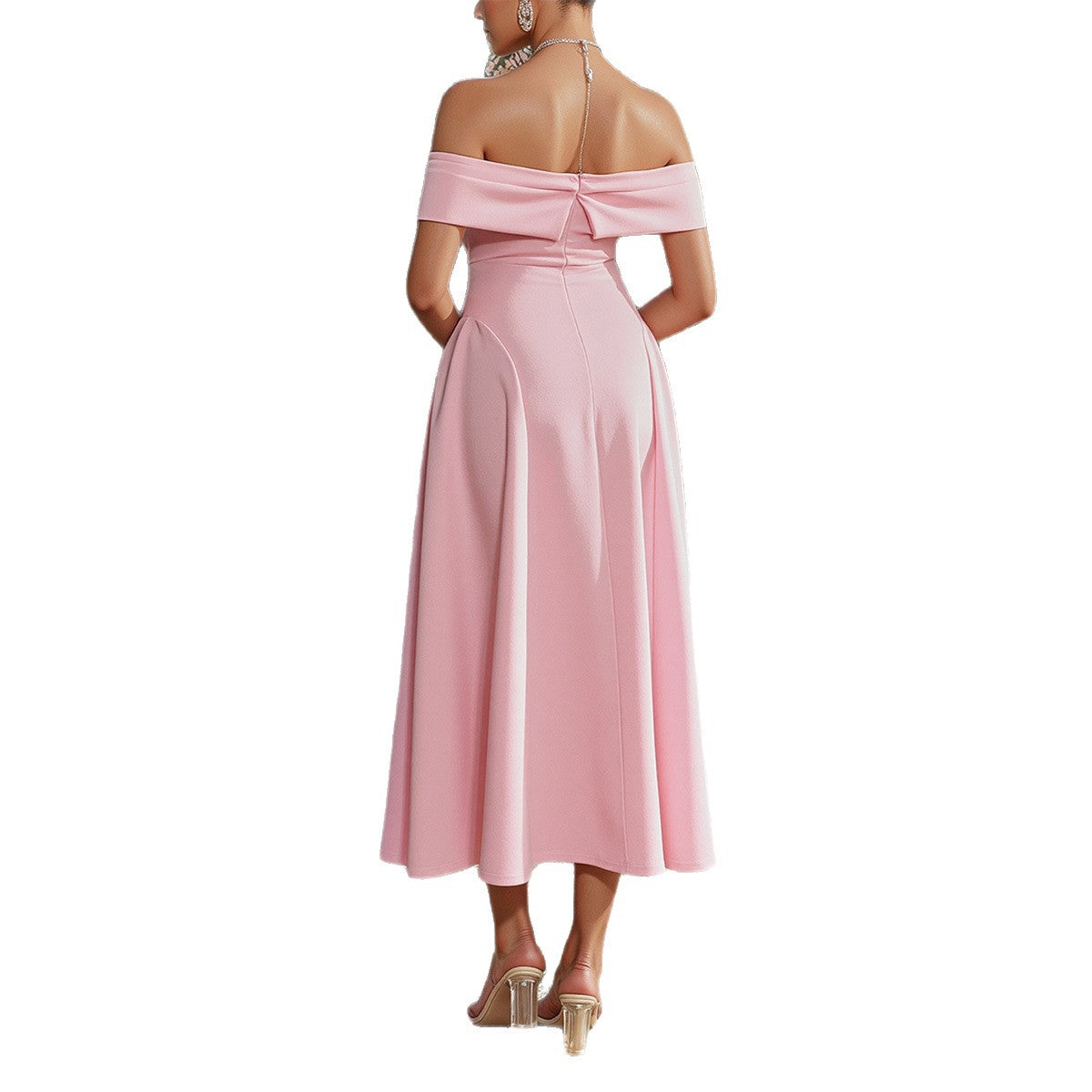 Strapless one shoulder long skirt dress