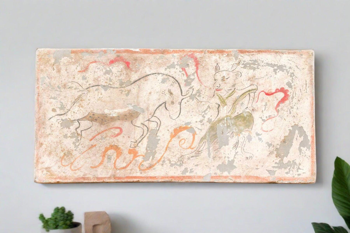 Striking Hand Painted Liao Dynasty Style Mural Tile