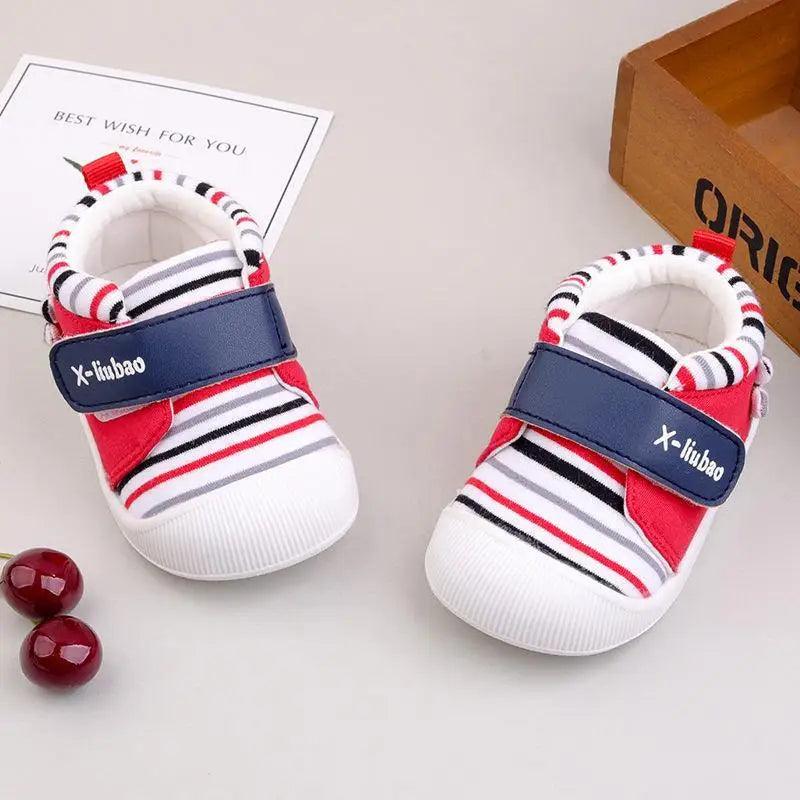 Striped baby toddler shoes non-slip soft bottom velcro