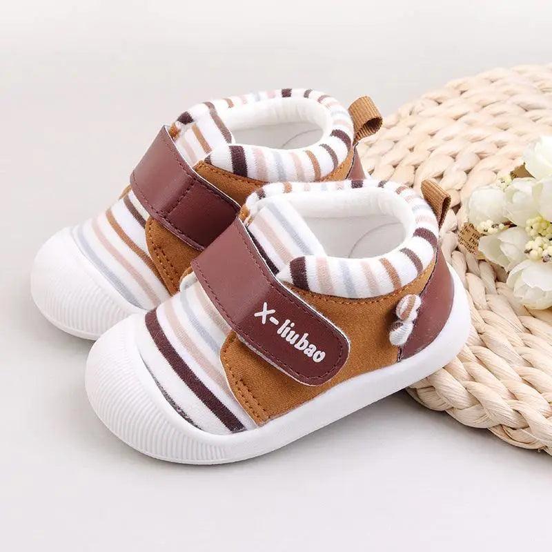 Striped baby toddler shoes non-slip soft bottom velcro