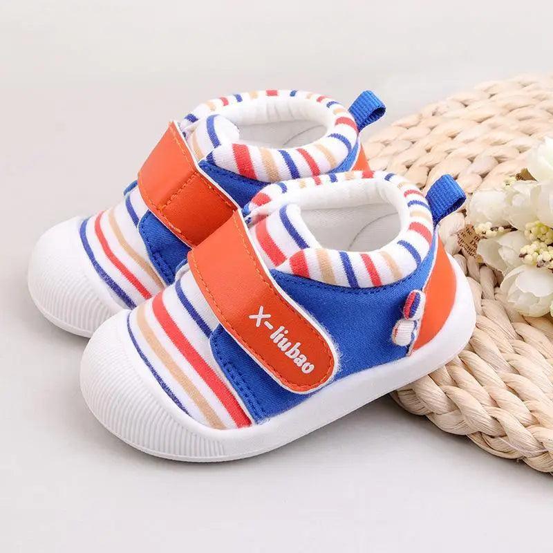 Striped baby toddler shoes non-slip soft bottom velcro