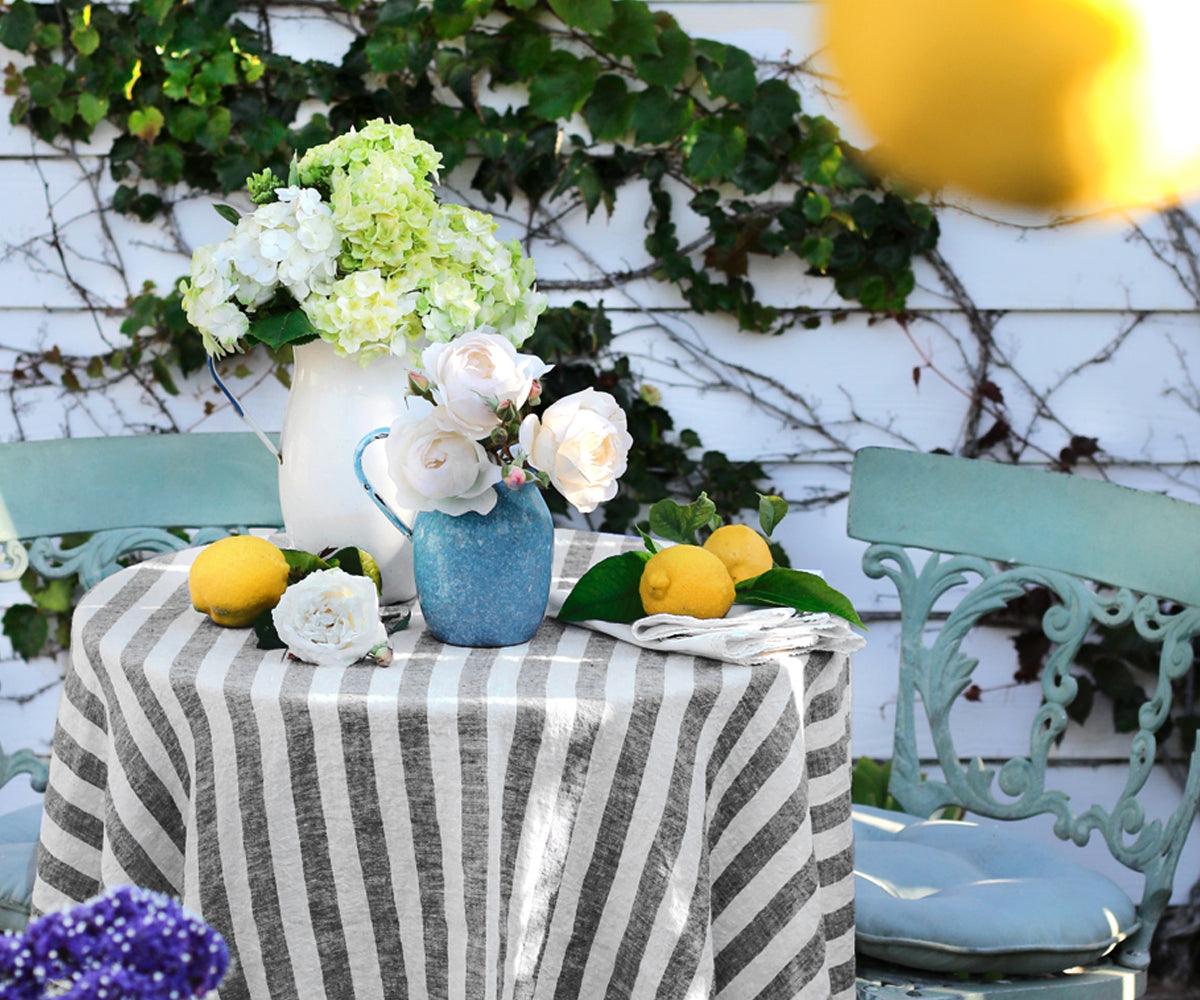 Farmhouse Stripe Linen Round Tablecloth