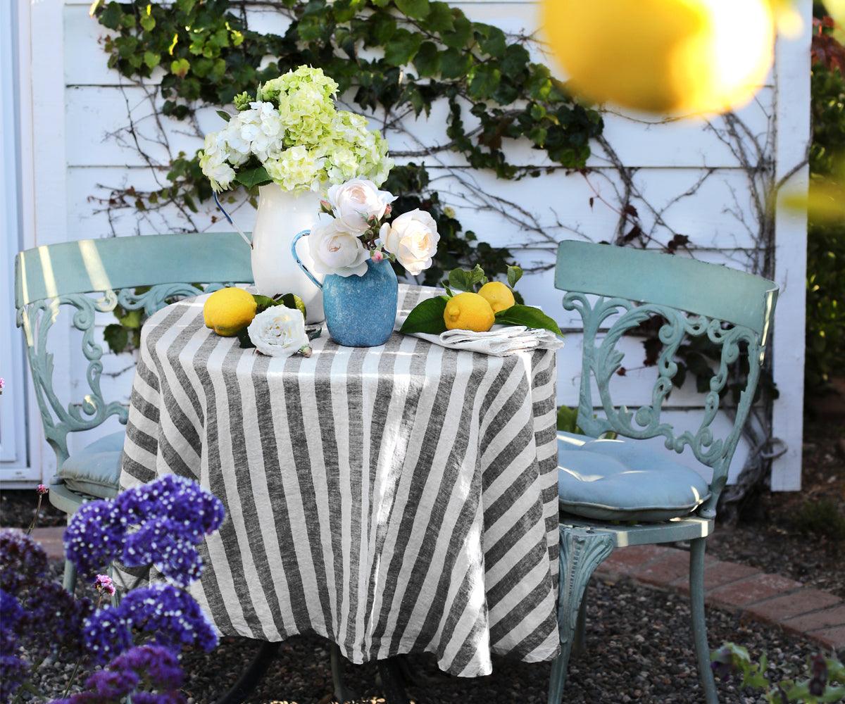 Farmhouse Stripe Linen Round Tablecloth
