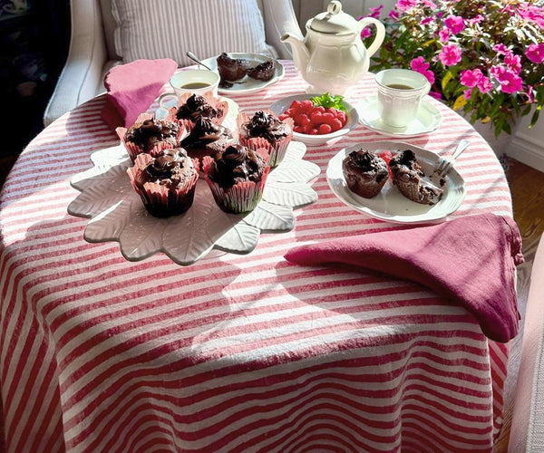 Farmhouse Stripe Linen Round Tablecloth