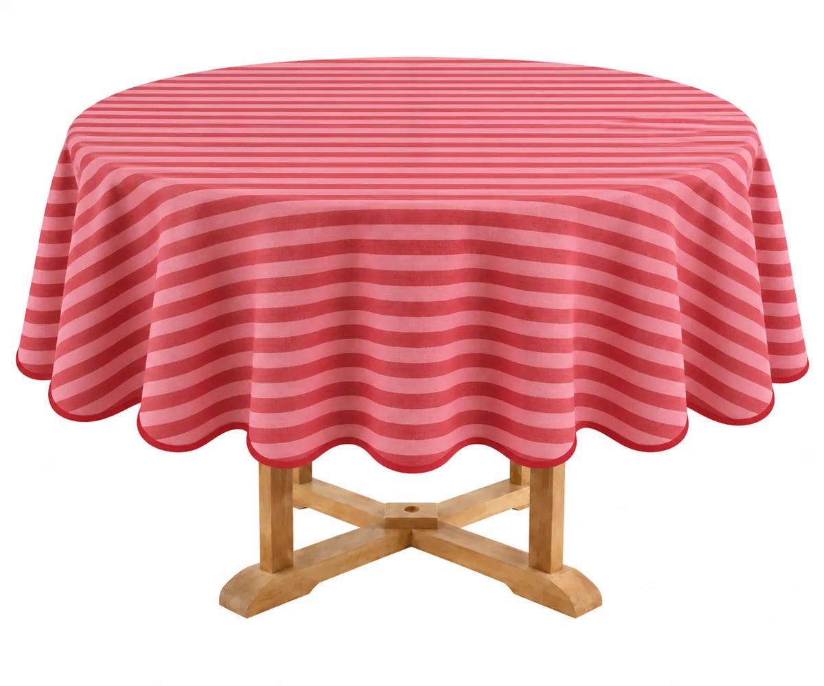 Striped Round Tablecloth - Scalloped Edge