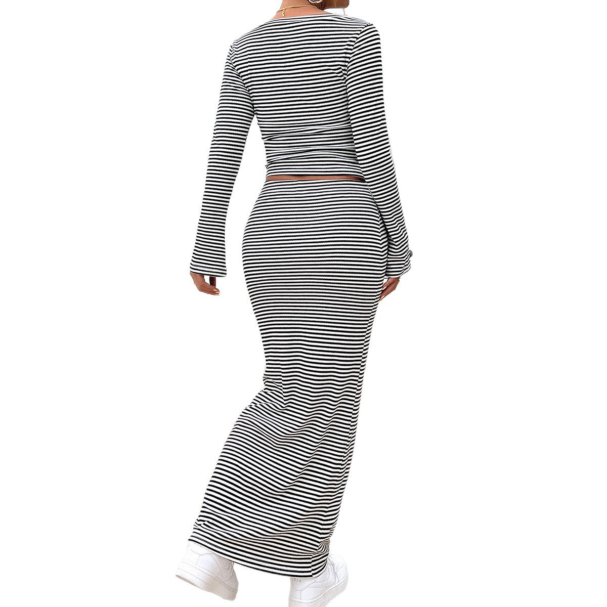 Striped T-shirt Butt Skirt Set
