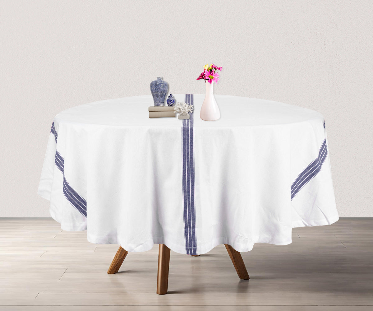 Round Tablecloth 63 inch - Striped Cotton Tablecloth