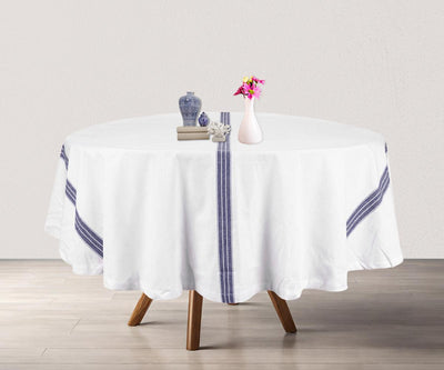 Round Tablecloth 63 inch - Striped Cotton Tablecloth