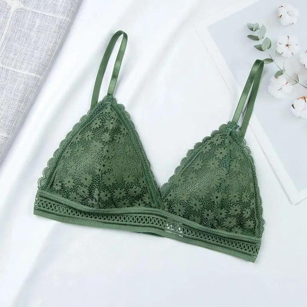 Stunning Hot Look Women's Lace Bra No Steel Ring Beauty Back comfor Wrapped Chest Comfortable Daisy Brassiere Stretch Triangle Cup Padded Underwear 1/2Pcs