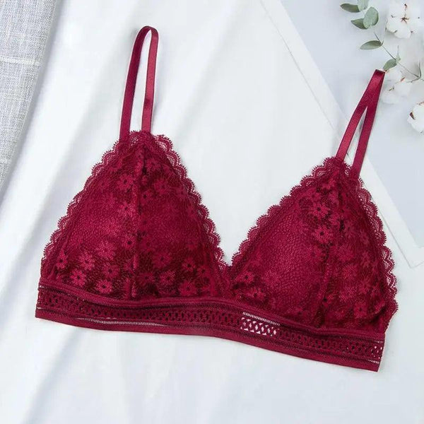 Stunning Hot Look Women's Lace Bra No Steel Ring Beauty Back comfor Wrapped Chest Comfortable Daisy Brassiere Stretch Triangle Cup Padded Underwear 1/2Pcs