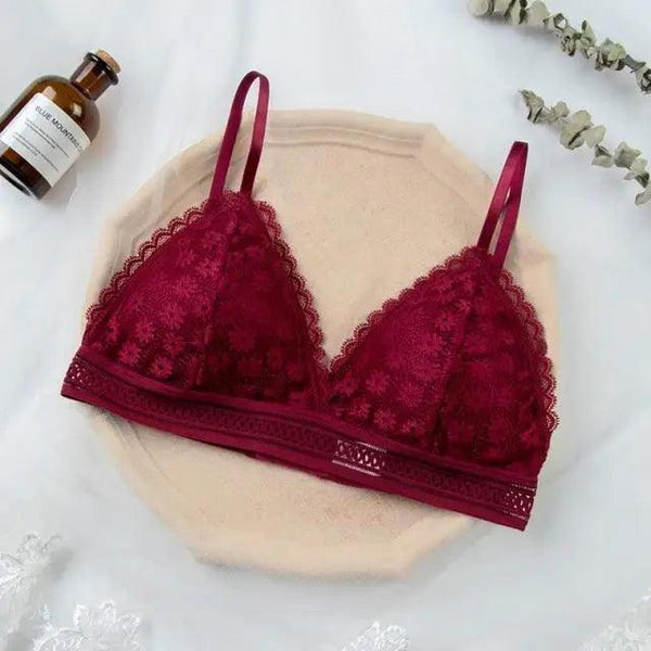 Stunning Hot Look Women's Lace Bra No Steel Ring Beauty Back comfor Wrapped Chest Comfortable Daisy Brassiere Stretch Triangle Cup Padded Underwear 1/2Pcs