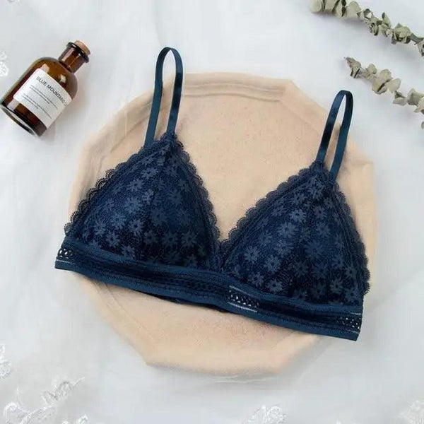 Stunning Hot Look Women's Lace Bra No Steel Ring Beauty Back comfor Wrapped Chest Comfortable Daisy Brassiere Stretch Triangle Cup Padded Underwear 1/2Pcs