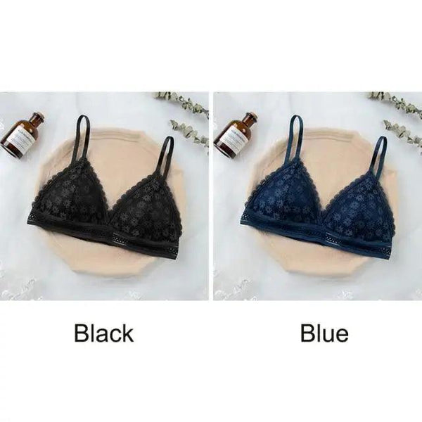 Stunning Hot Look Women's Lace Bra No Steel Ring Beauty Back comfor Wrapped Chest Comfortable Daisy Brassiere Stretch Triangle Cup Padded Underwear 1/2Pcs