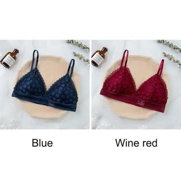 Stunning Hot Look Women's Lace Bra No Steel Ring Beauty Back comfor Wrapped Chest Comfortable Daisy Brassiere Stretch Triangle Cup Padded Underwear 1/2Pcs
