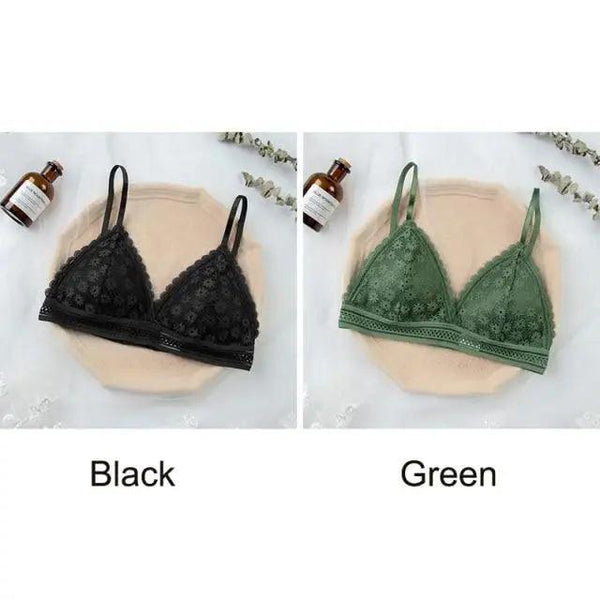 Stunning Hot Look Women's Lace Bra No Steel Ring Beauty Back comfor Wrapped Chest Comfortable Daisy Brassiere Stretch Triangle Cup Padded Underwear 1/2Pcs