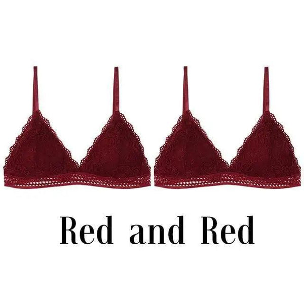 Stunning Women's French Style Lace Bra Girls Triangle Cup Lingerie With Deep V Wireless Underwear Soft Thin Seamless Bra