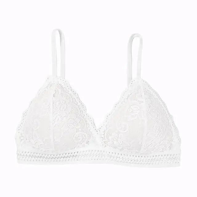 Stunning Women's French Style Lace Bra Girls Triangle Cup Lingerie With Deep V Wireless Underwear Soft Thin Seamless Bra