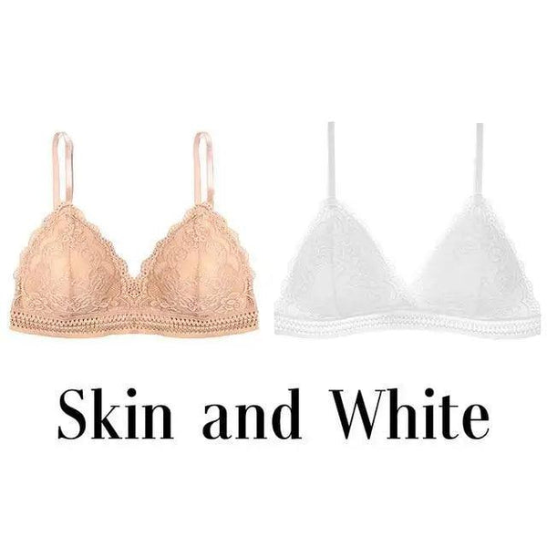 Stunning Women's French Style Lace Bra Girls Triangle Cup Lingerie With Deep V Wireless Underwear Soft Thin Seamless Bra