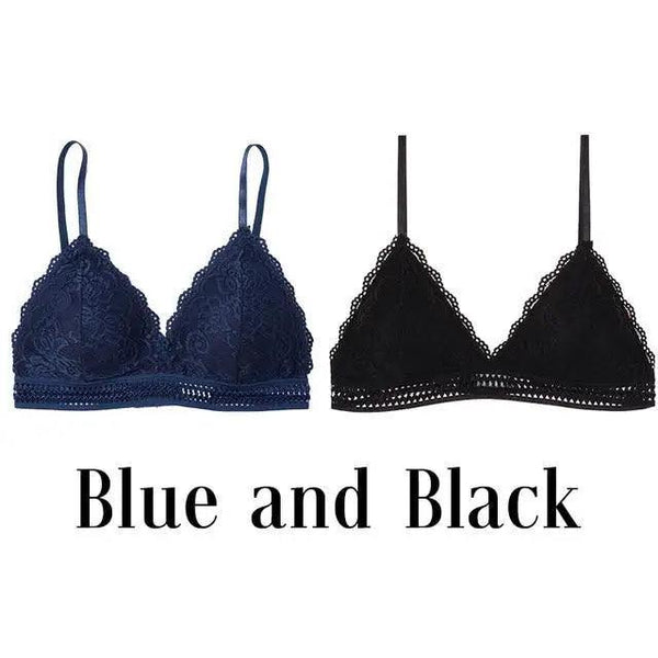 Stunning Women's French Style Lace Bra Girls Triangle Cup Lingerie With Deep V Wireless Underwear Soft Thin Seamless Bra