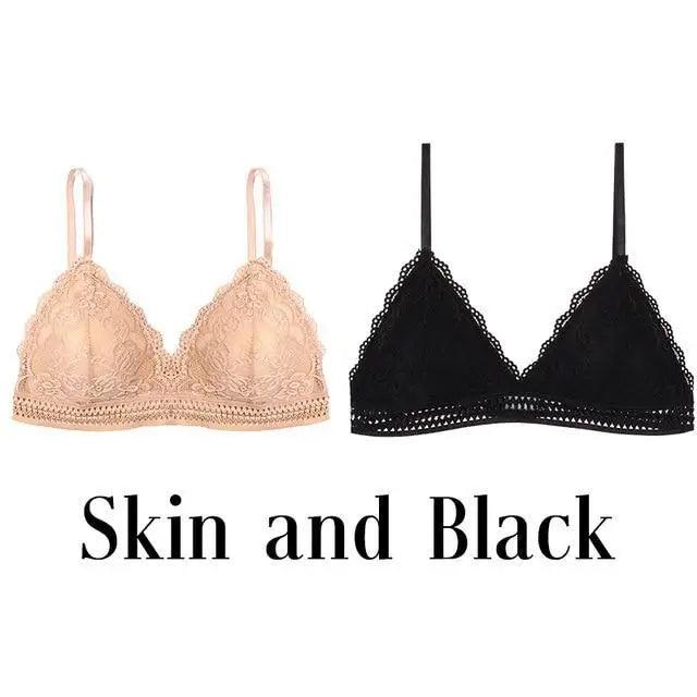 Stunning Women's French Style Lace Bra Girls Triangle Cup Lingerie With Deep V Wireless Underwear Soft Thin Seamless Bra