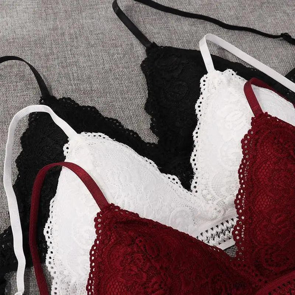 Stunning Women's French Style Lace Bra Girls Triangle Cup Lingerie With Deep V Wireless Underwear Soft Thin Seamless Bra