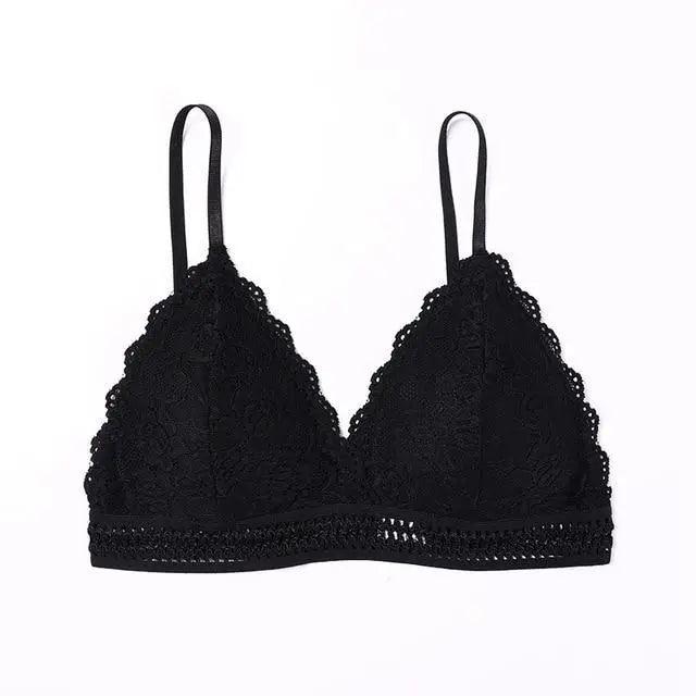 Stunning Women's French Style Lace Bra Girls Triangle Cup Lingerie With Deep V Wireless Underwear Soft Thin Seamless Bra