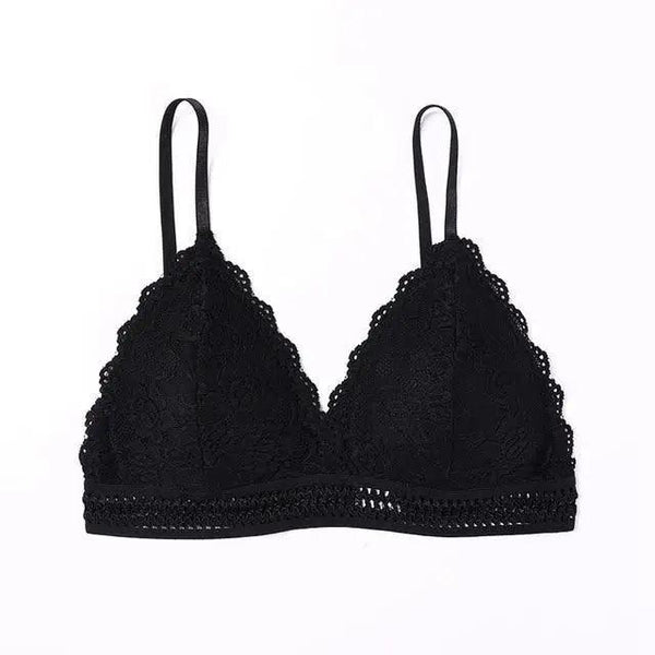 Stunning Women's French Style Lace Bra Girls Triangle Cup Lingerie With Deep V Wireless Underwear Soft Thin Seamless Bra