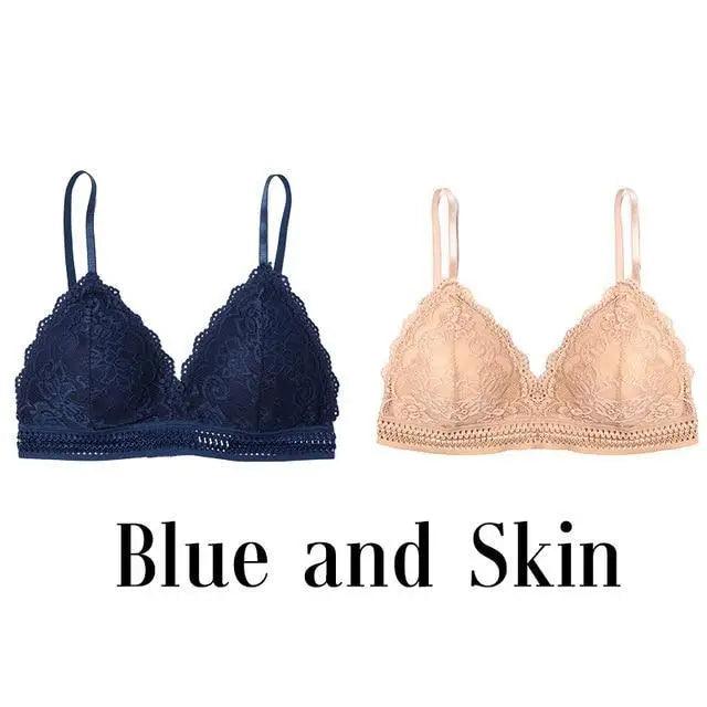 Stunning Women's French Style Lace Bra Girls Triangle Cup Lingerie With Deep V Wireless Underwear Soft Thin Seamless Bra