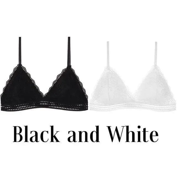 Stunning Women's French Style Lace Bra Girls Triangle Cup Lingerie With Deep V Wireless Underwear Soft Thin Seamless Bra