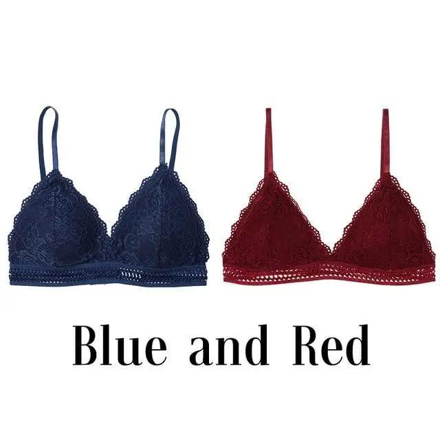 Stunning Women's French Style Lace Bra Girls Triangle Cup Lingerie With Deep V Wireless Underwear Soft Thin Seamless Bra