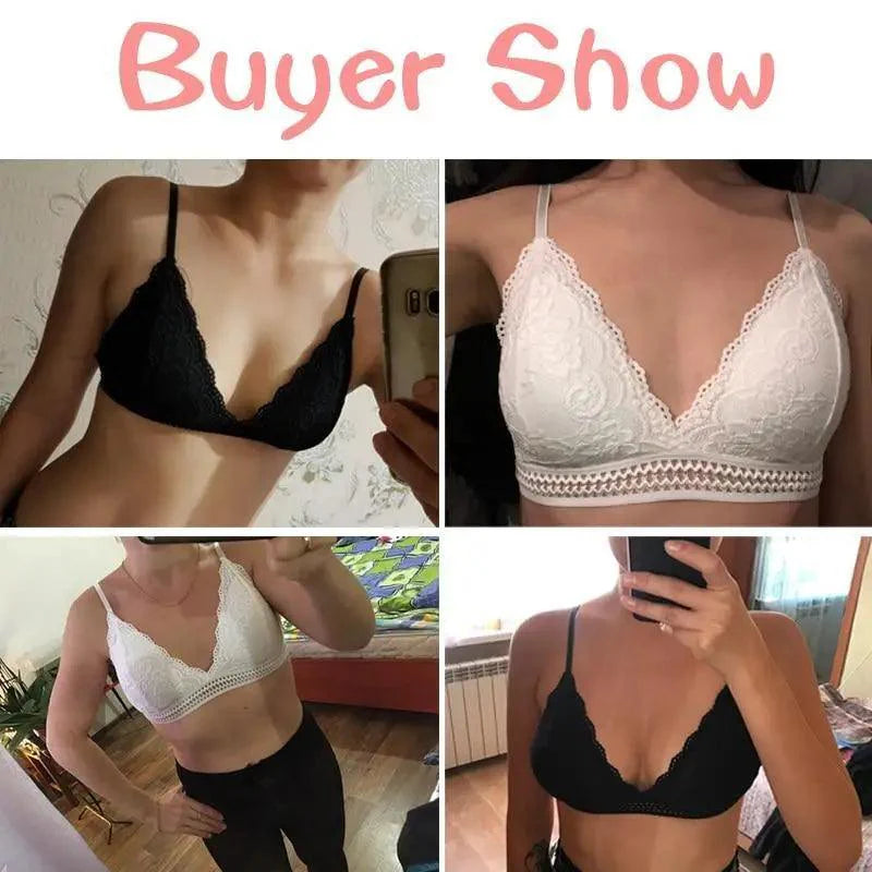 Stunning Women's French Style Lace Bra Girls Triangle Cup Lingerie With Deep V Wireless Underwear Soft Thin Seamless Bra