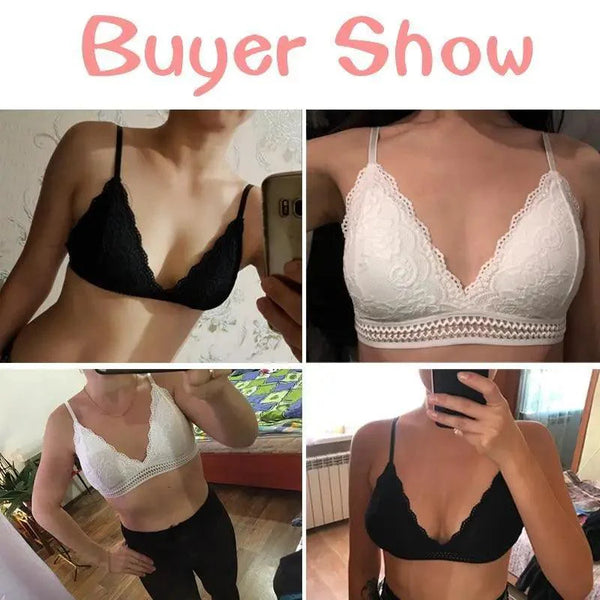 Stunning Women's French Style Lace Bra Girls Triangle Cup Lingerie With Deep V Wireless Underwear Soft Thin Seamless Bra