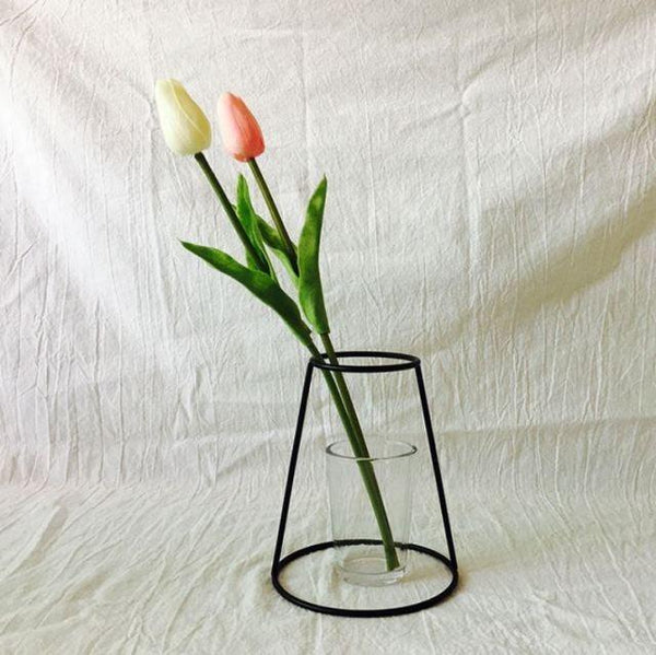 Style Retro Line Flowers Vase Frame Nordic Style Wall Hanging Metal Holder Modern Solid Home Decor Modern Rose Frame Clear Vase Planter Flower Holder Decorations for Wedding Living Room, Office Party