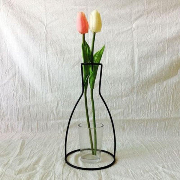 Style Retro Line Flowers Vase Frame Nordic Style Wall Hanging Metal Holder Modern Solid Home Decor Modern Rose Frame Clear Vase Planter Flower Holder Decorations for Wedding Living Room, Office Party
