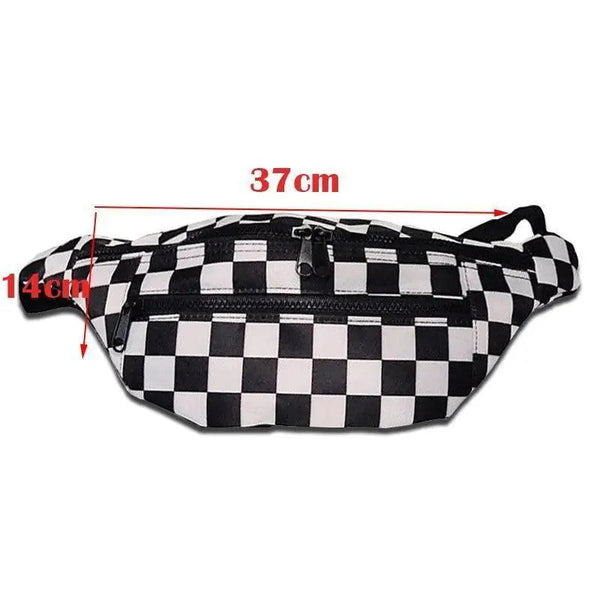 Stylish And Fashionable Fanny Bag For Women Rave Festival Bum Travel Waist Pack Black And White Checkered