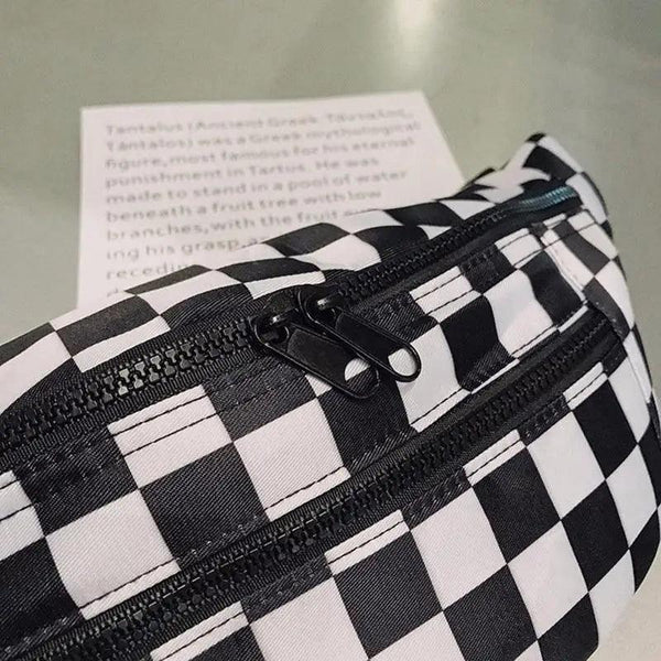 Stylish And Fashionable Fanny Bag For Women Rave Festival Bum Travel Waist Pack Black And White Checkered