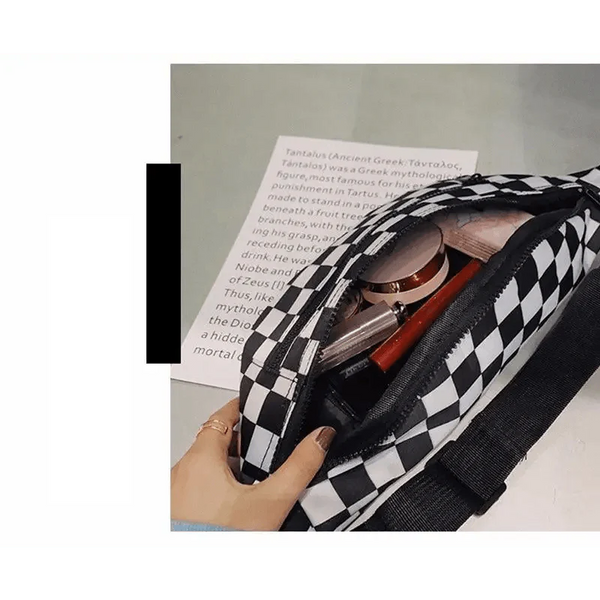 Stylish And Fashionable Fanny Bag For Women Rave Festival Bum Travel Waist Pack Black And White Checkered