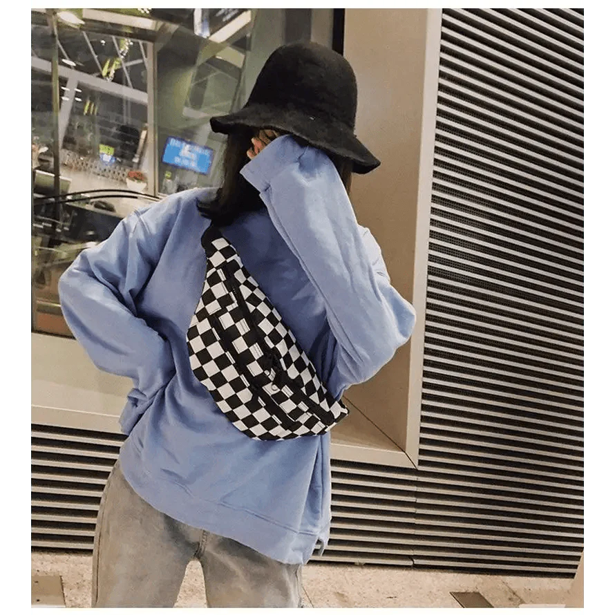 Stylish And Fashionable Fanny Bag For Women Rave Festival Bum Travel Waist Pack Black And White Checkered