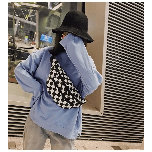 Stylish And Fashionable Fanny Bag For Women Rave Festival Bum Travel Waist Pack Black And White Checkered