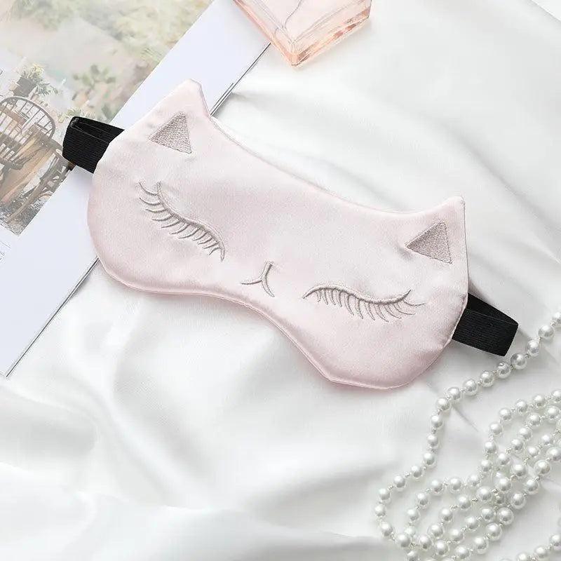 Stylish Cat Eye And Ear Design Pure Silk Double-side Shading Eyeshade Sleeping Eye Mask Blindfolds Eyeshade Health Sleep Shield Light