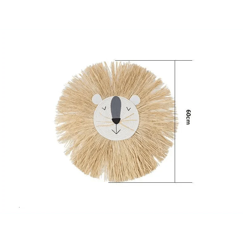 Stylish Interior Hand Woven Cartoon Lion Hanging Decorations Cotton Thread Weaving Animal Head Ornament Children room Wall Hanging
