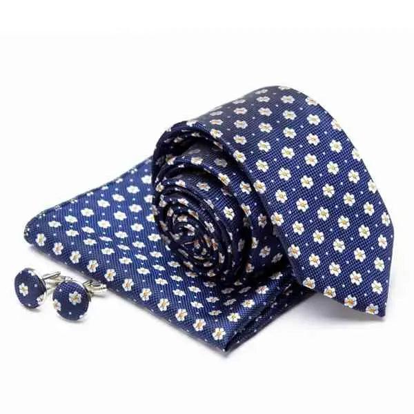 Stylish Silk Necktie With Pocket Square And Matching Cufflinks Set For Men Retro Formal Wear Necktie Set For Men
