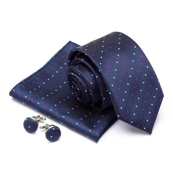 Stylish Silk Necktie With Pocket Square And Matching Cufflinks Set For Men Retro Formal Wear Necktie Set For Men