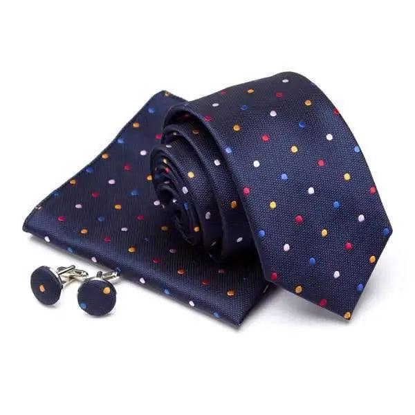 Stylish Silk Necktie With Pocket Square And Matching Cufflinks Set For Men Retro Formal Wear Necktie Set For Men