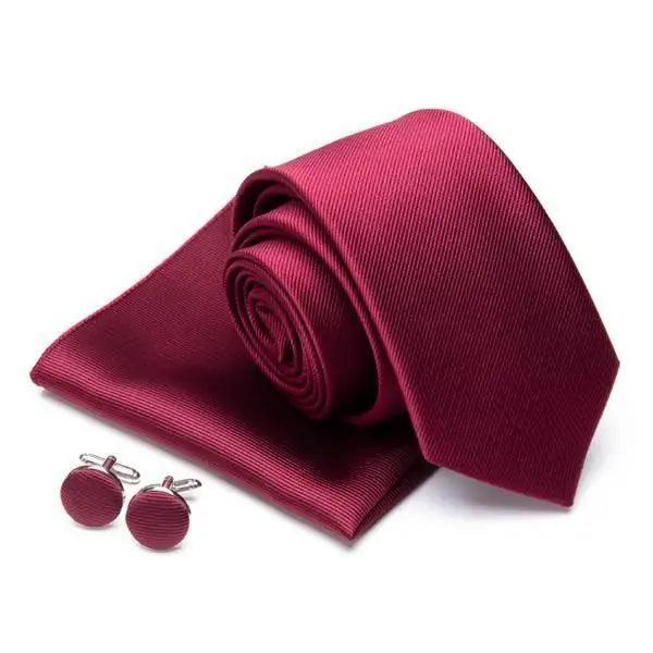 Stylish Silk Necktie With Pocket Square And Matching Cufflinks Set For Men Retro Formal Wear Necktie Set For Men