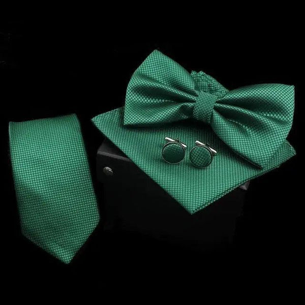 Stylish Solid Color Polyester Tie Bowtie Handkerchief Cufflinks Set For Men Butterfly Wedding Party Necktie Men's Fashion Bowtie