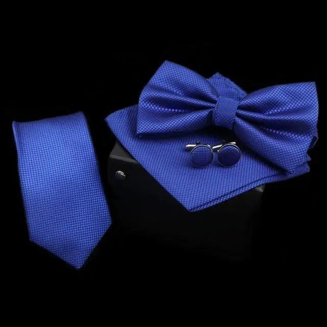 Stylish Solid Color Polyester Tie Bowtie Handkerchief Cufflinks Set For Men Butterfly Wedding Party Necktie Men's Fashion Bowtie