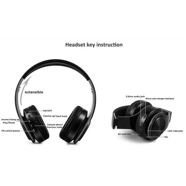 Stylish Wireless Bluetooth Headphone Stereo Headset Music Headset Foldable Wireless and Wired Stereo Headset Micro SD/TF FM For Cell Phone PC