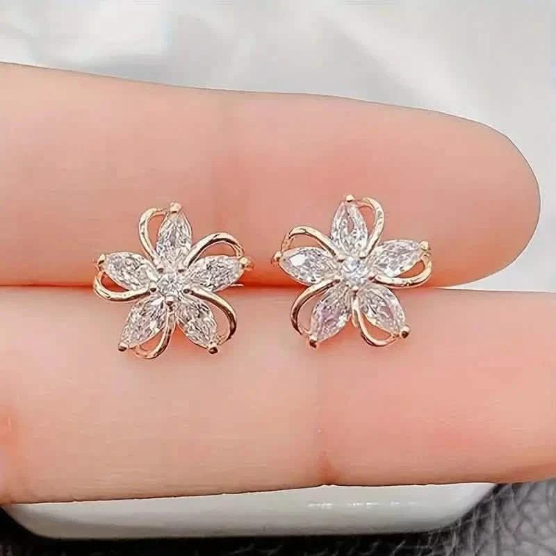 Stylish Zirconia Petal Flower Stud Earrings