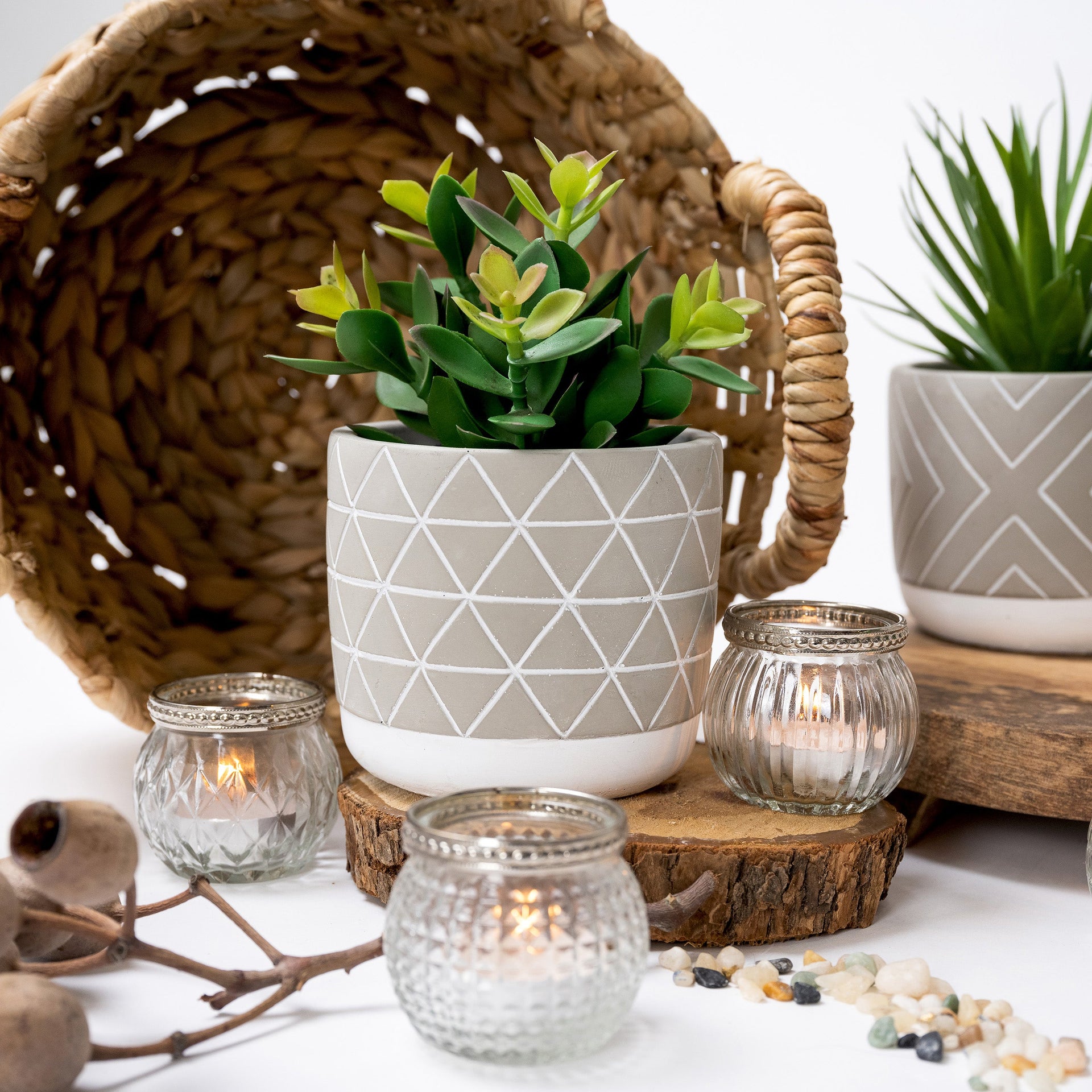 Artificial plant in diagonal patterned concrete pot  8